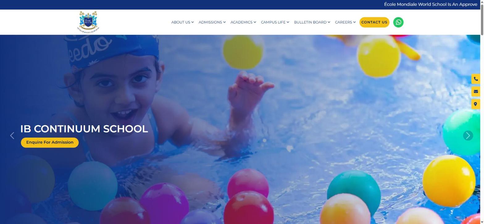 Ecole Mondiale World School website screenshot